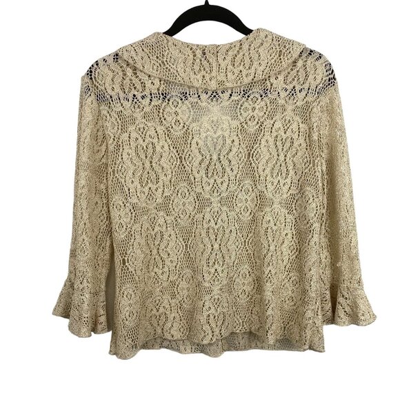 Womens Small Y2K Beige Lace Ruffle Blouse Cardigan Flared 3/4 Sleeves - Picture 2 of 11